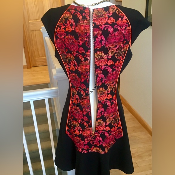 Beautiful Ted Baker Colourful Black Floral Embroidered Textured Sleeve Dress - Picture 5 of 15